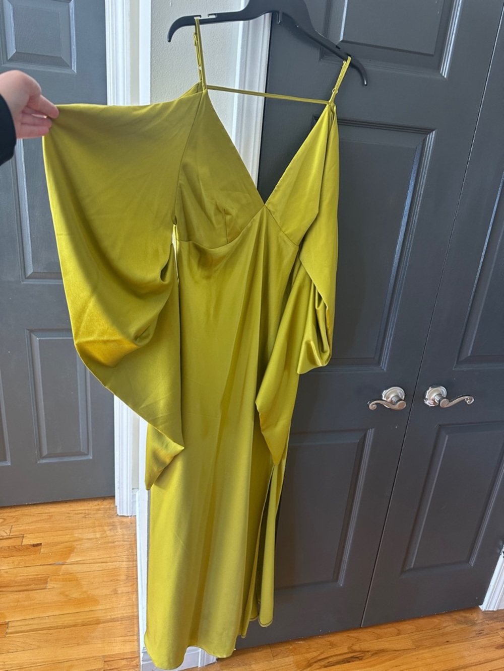 ASOS Olive One-Shoulder Draped Satin Gown